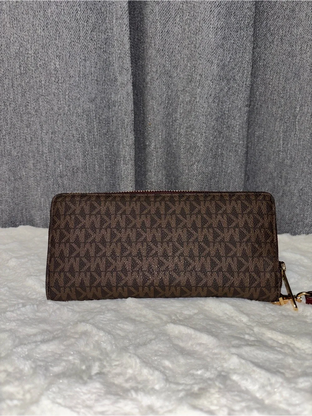Michael Kors Brown Burgundy MK Signature Wristlet Clutch